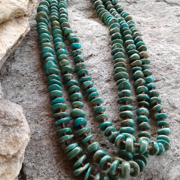 Sterling SilverGenuine TURQUOISE 3 STRAND NECKLACE - Picture 4 of 7